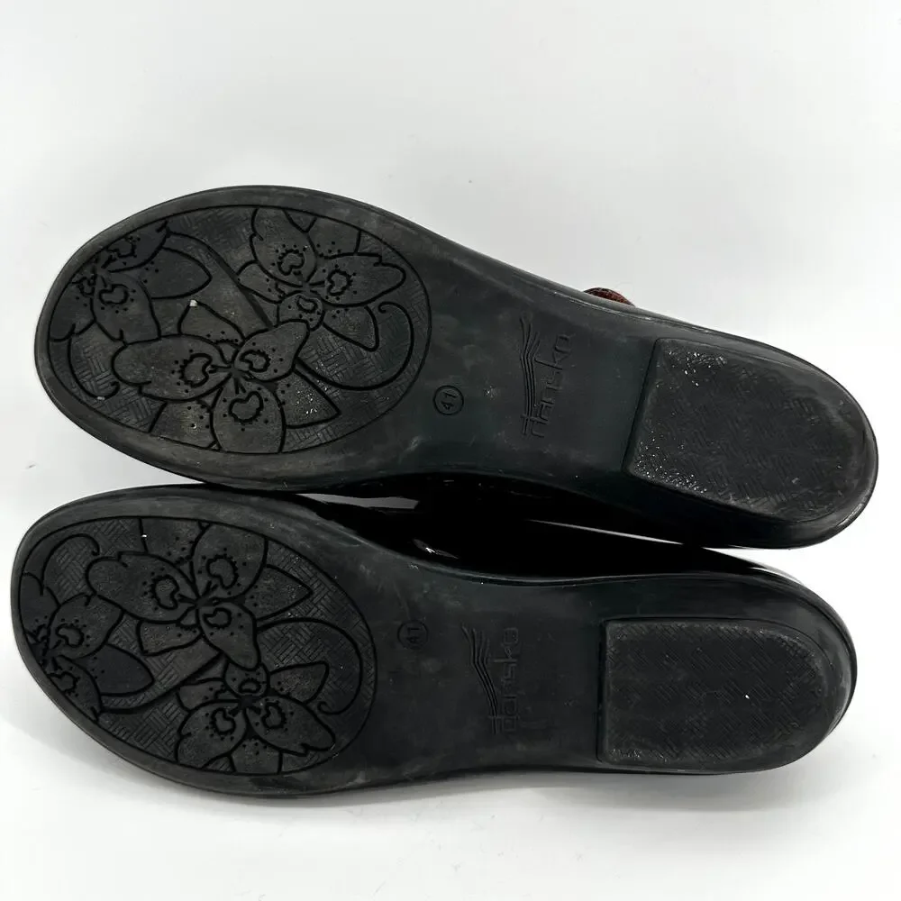 Dansko Opal Patent Mary Jane Flat Shoe Round Toe Leather Black Cherry EU41 US 10